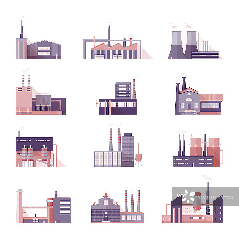 工业工厂和厂房建筑组合图片素材