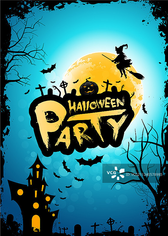 万圣节派对背景：月亮和女巫图片素材