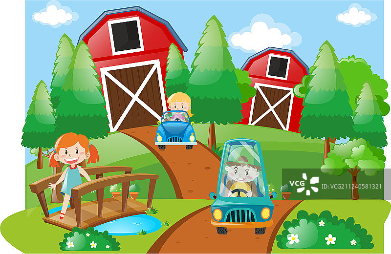 孩子们在农场里开车图片素材