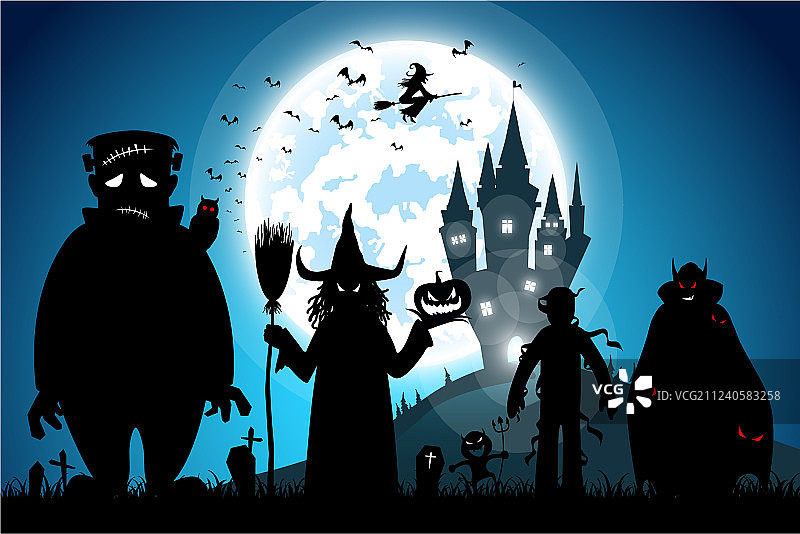 蓝色背景万圣节节日概念图片素材