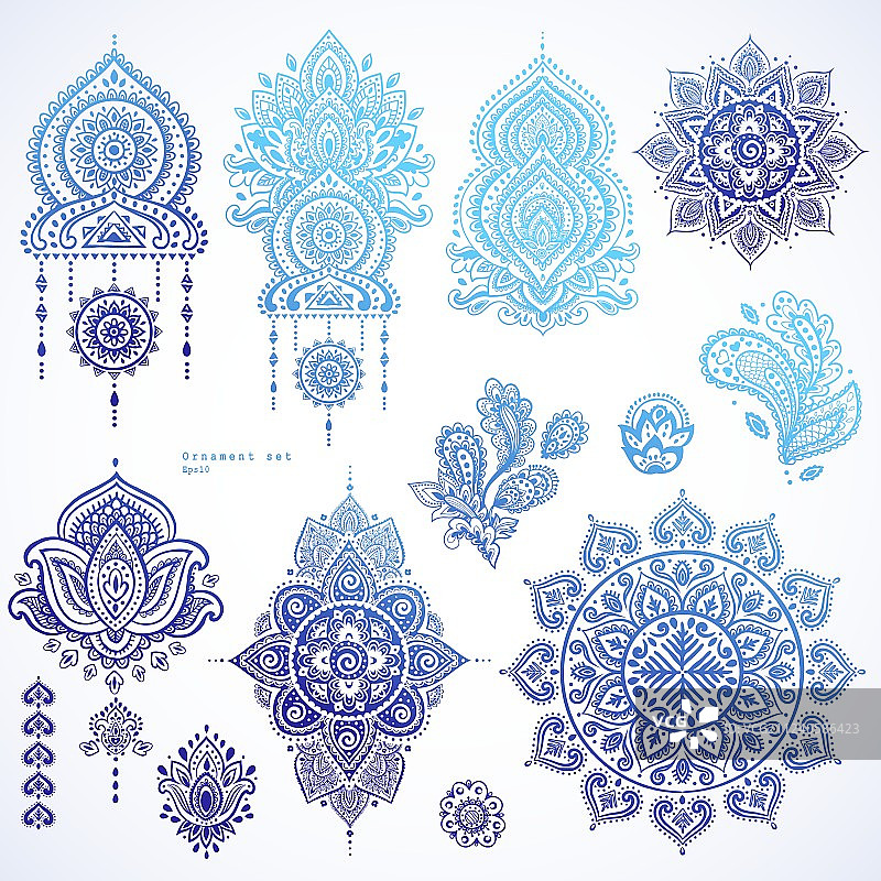 印度花卉佩斯利装饰图案套装图片素材