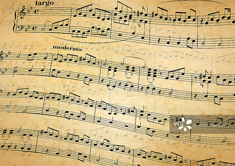旧纸背景上的五线谱音符图片素材