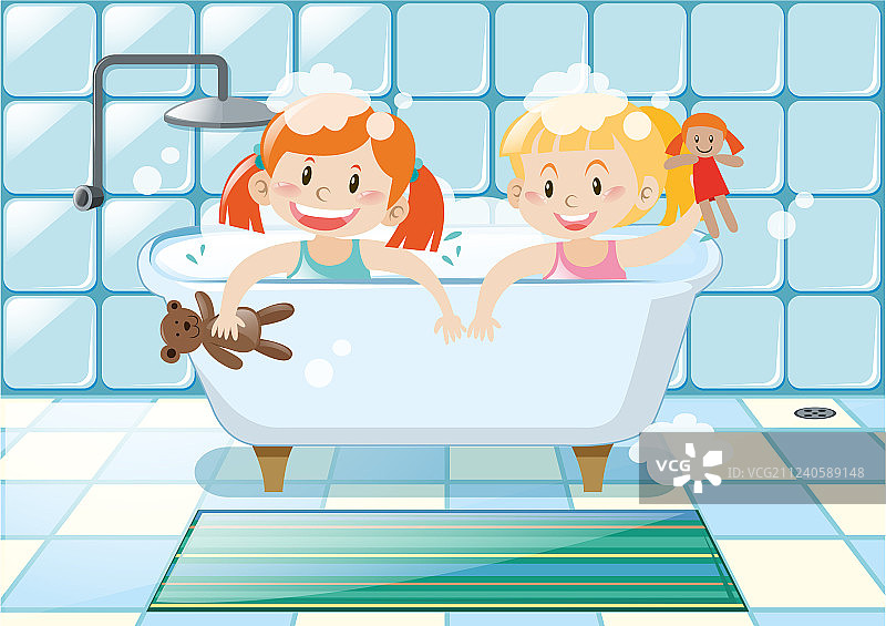 两个女孩泡泡浴图片素材