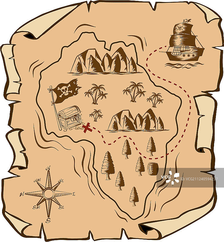 航船驶向岛屿的藏宝图图片素材