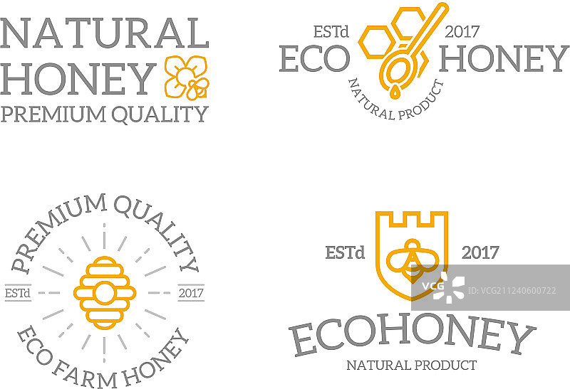 复古蜂蜜盾牌与蜜蜂设计合集图片素材