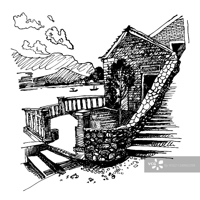 佩特罗瓦茨古堡墨水素描图片素材