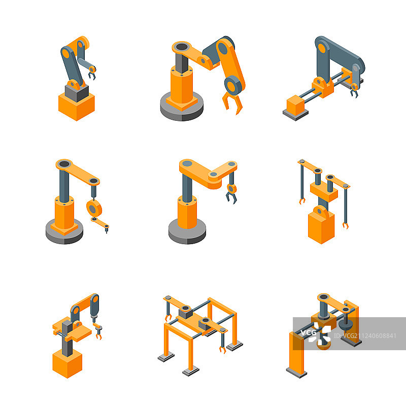 传送带机器人手臂图标2.5D集图片素材