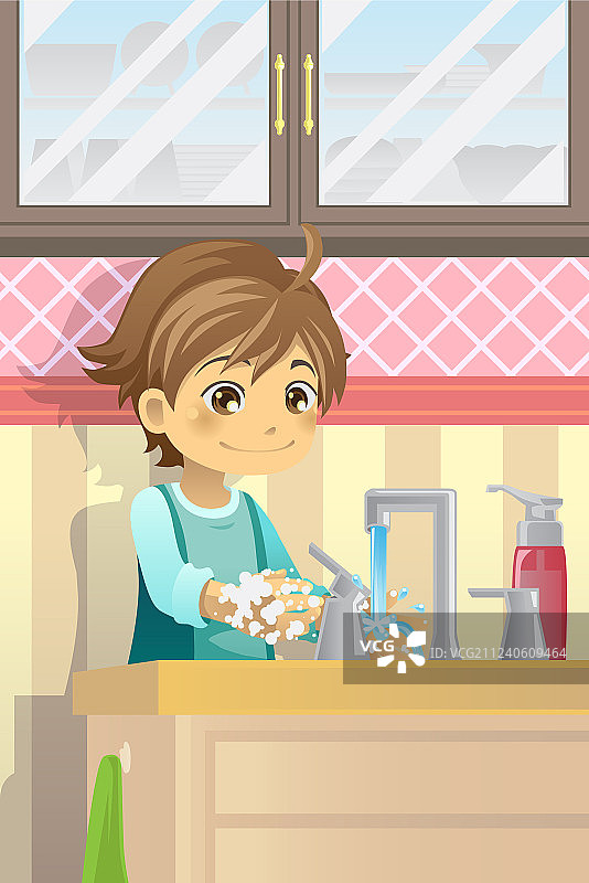 男孩洗手图片素材