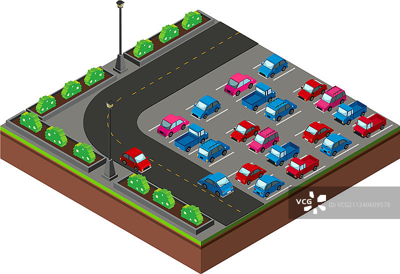 转角停车场3D设计图片素材