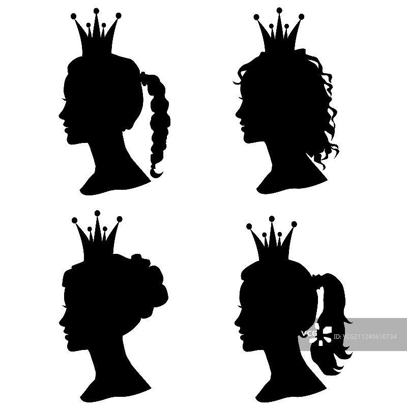 戴皇冠的女士头像轮廓合集图片素材