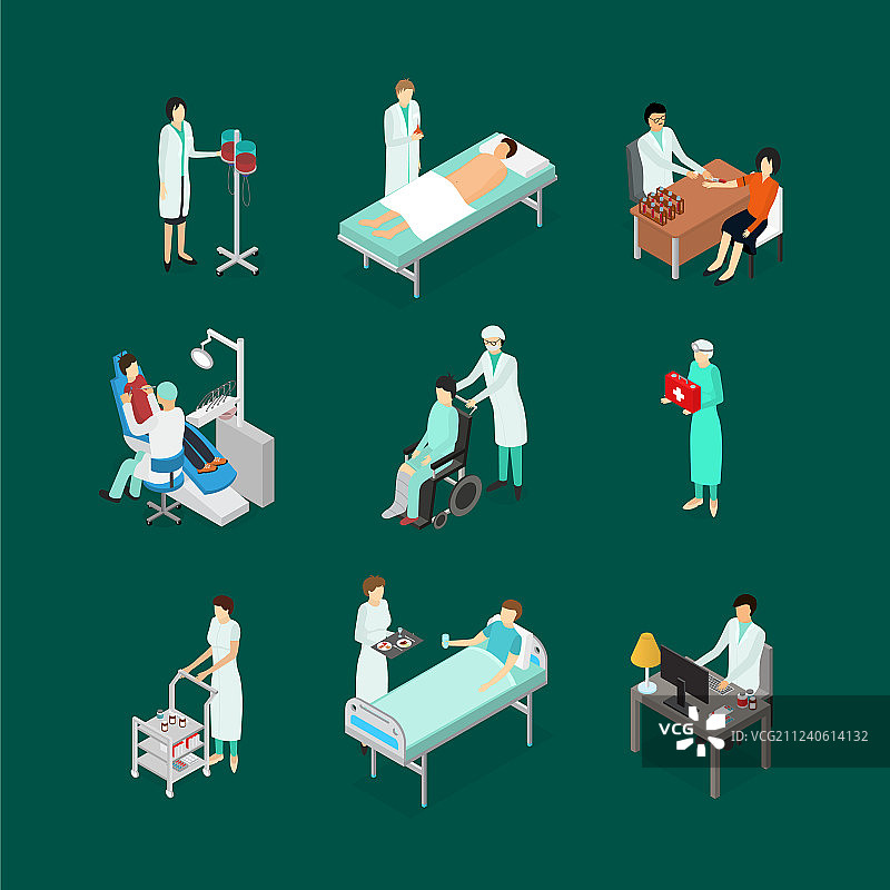 护理人员护理患者图标2.5D视图图片素材