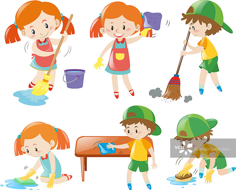 孩子们做家务图片素材