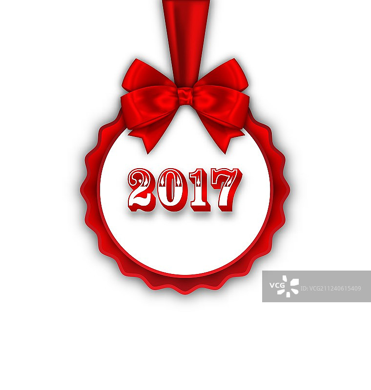 带红色丝带的2017新年贺卡图片素材