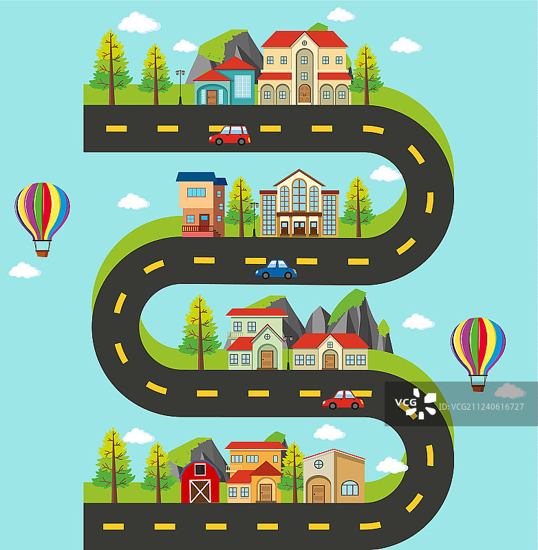 带有建筑物和汽车的路线图图片素材