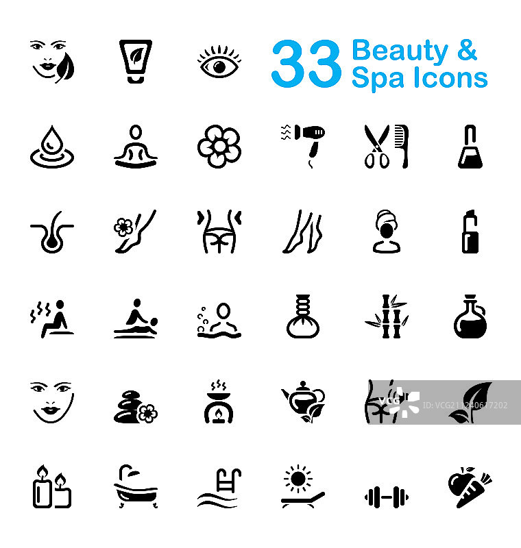33个黑色美容水疗图标图片素材