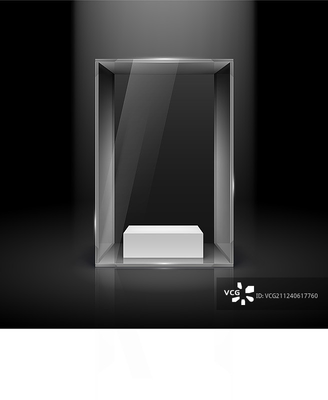 带聚光灯的玻璃展示柜，用于展示图片素材