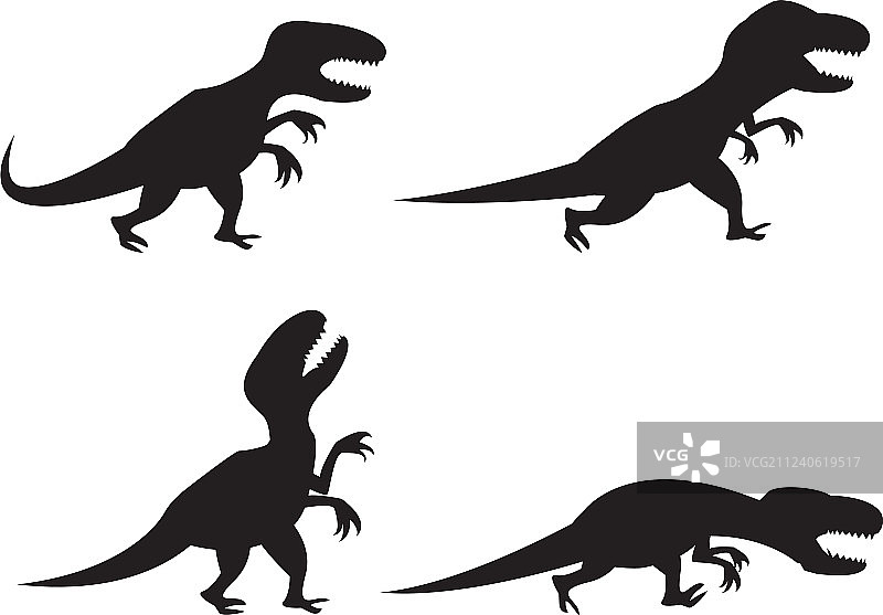 霸王龙和迅猛龙的黑色轮廓图片素材