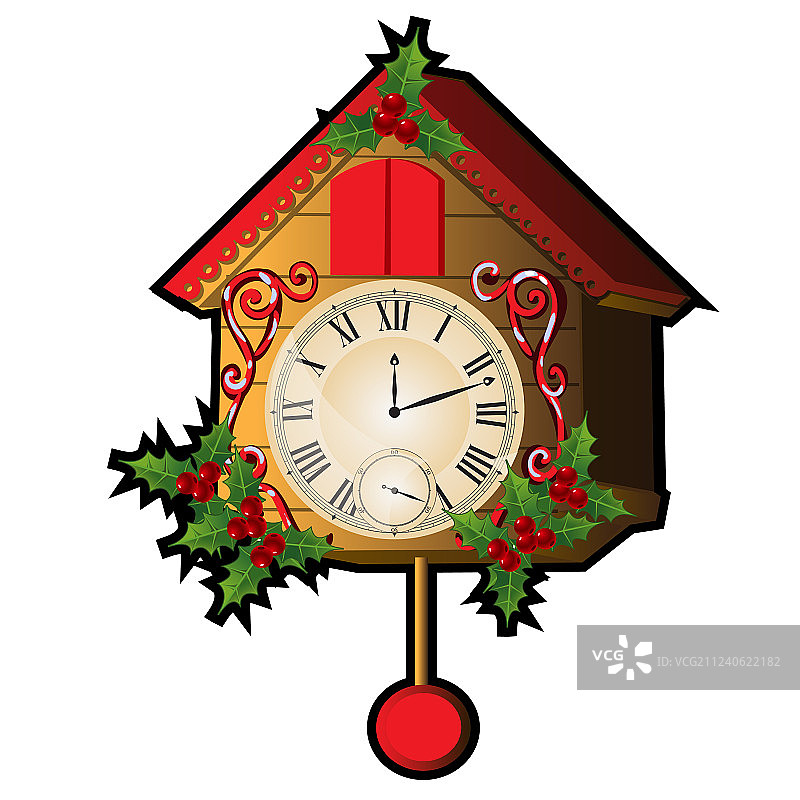 树叶浆果装饰的杜鹃鸟时钟图片素材