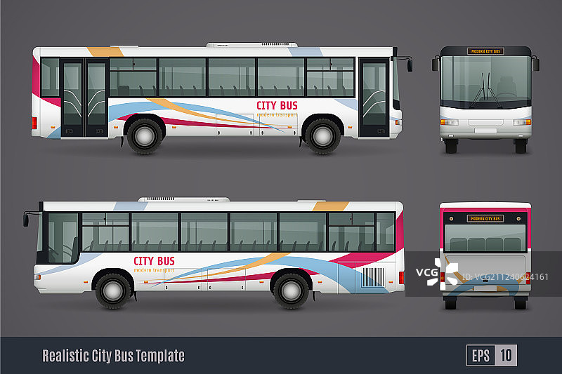 彩色逼真的城市公交车图像图片素材