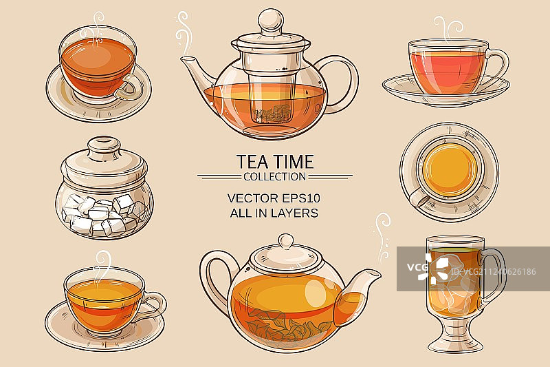 彩色玻璃茶具图片素材