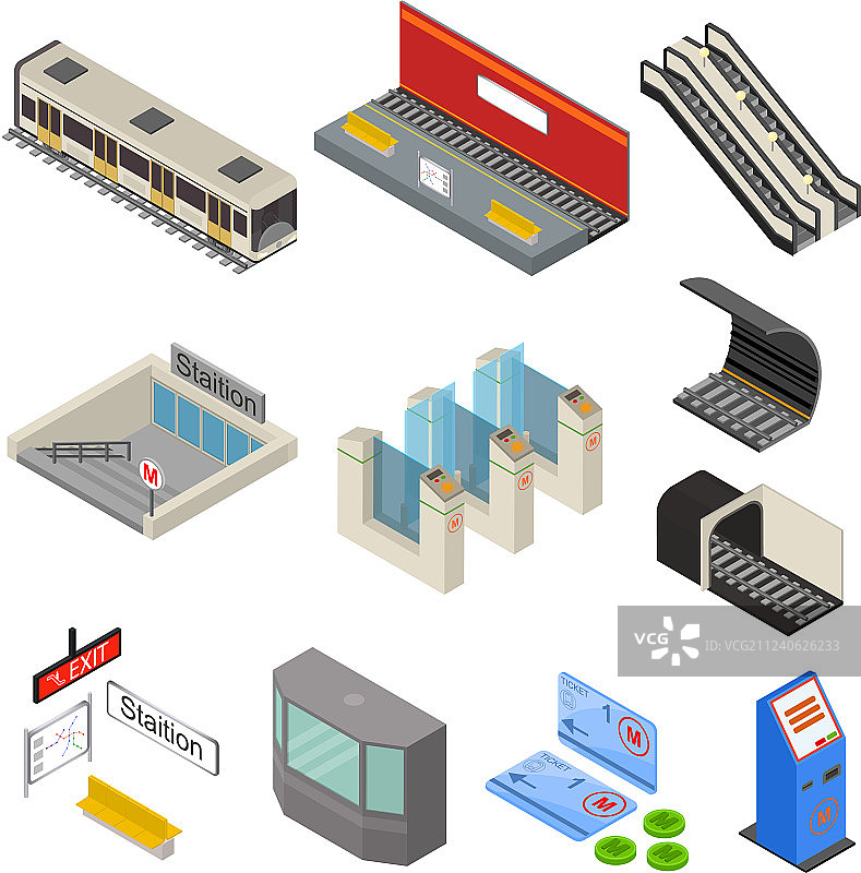 地铁站3D图标等距视图图片素材