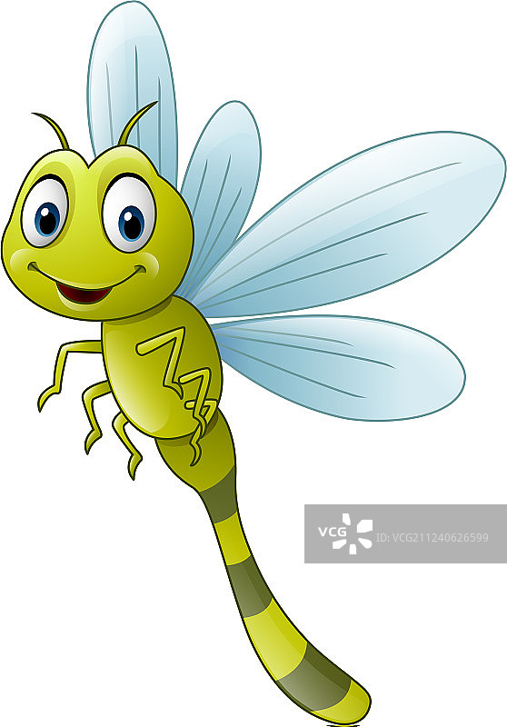 卡通蜻蜓飞行绿色微笑图片素材