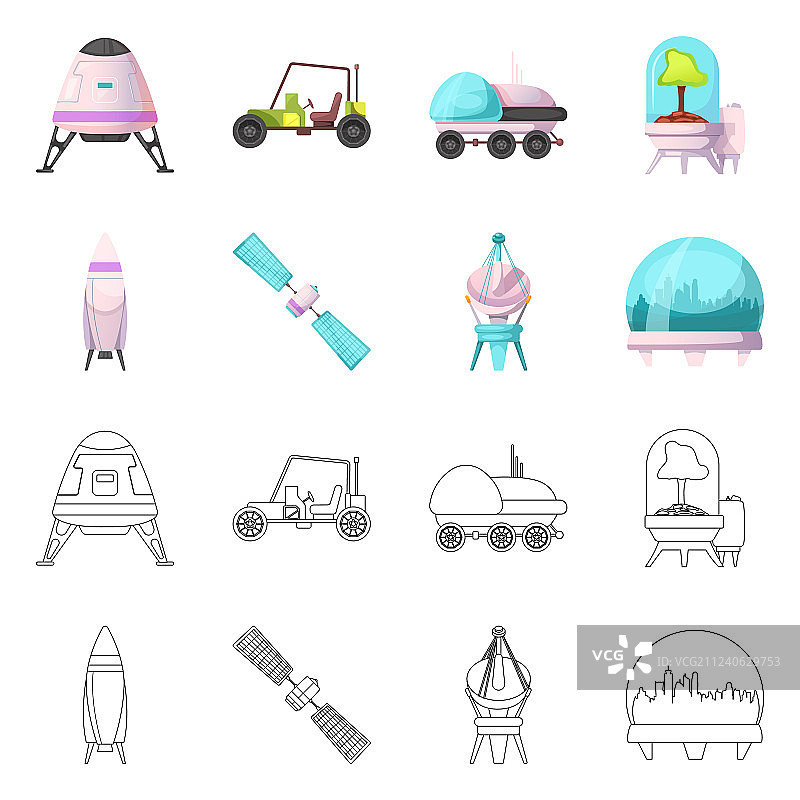 火星和太空标志集合的孤立对象图片素材