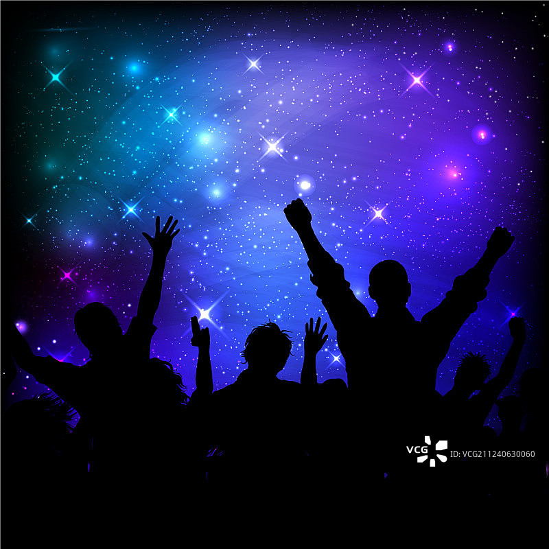 银河夜空背景上的观众图片素材