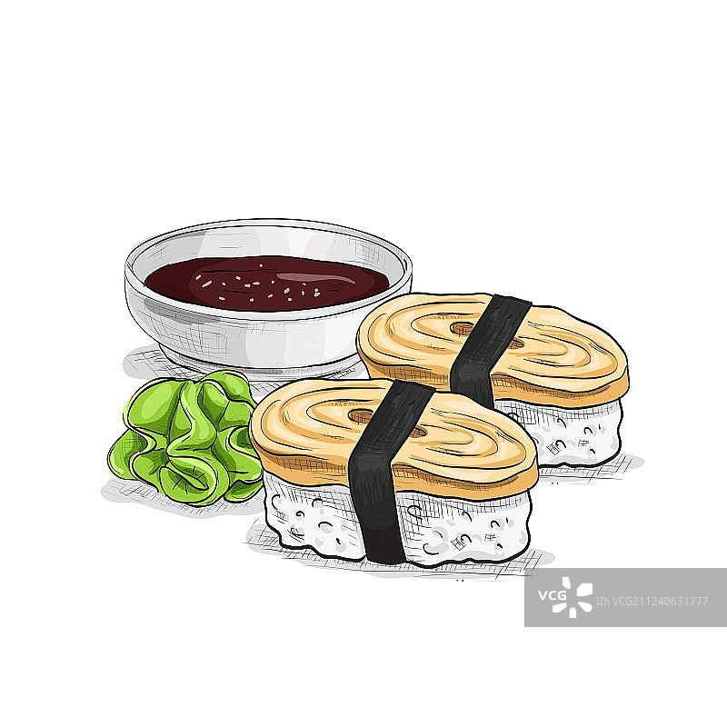 寿司彩色草图：玉子寿司图片素材