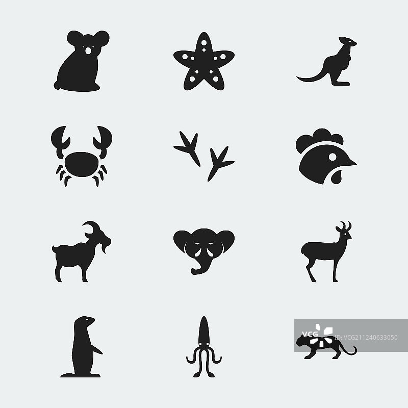 12个可编辑的动物园图标符号集图片素材