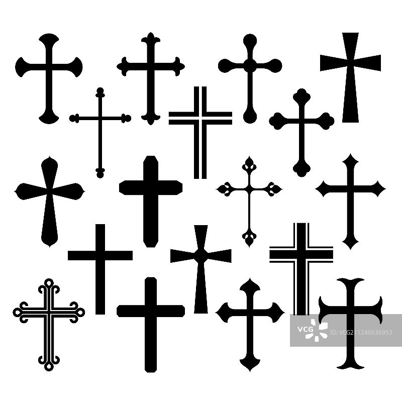白色背景下的基督教十字架图标集图片素材