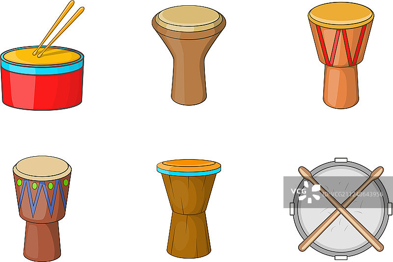 卡通风格的鼓图标集图片素材