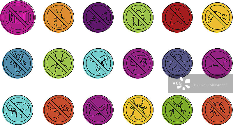 禁止昆虫标志图标彩色轮廓样式图片素材