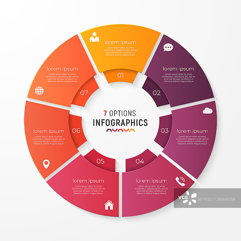 带有7个选项的圆形图表模板图片素材