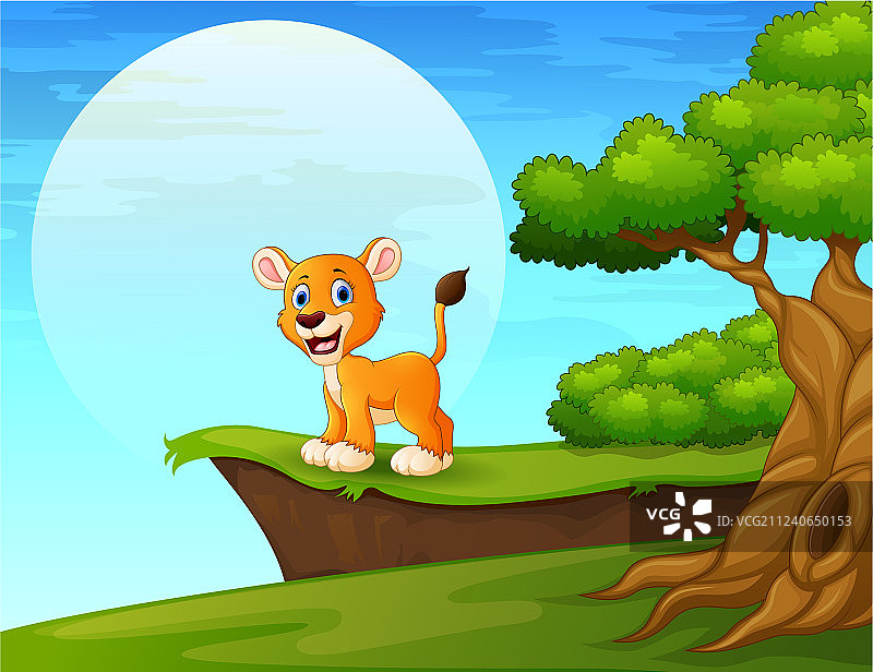 悬崖边的卡通狮子图片素材