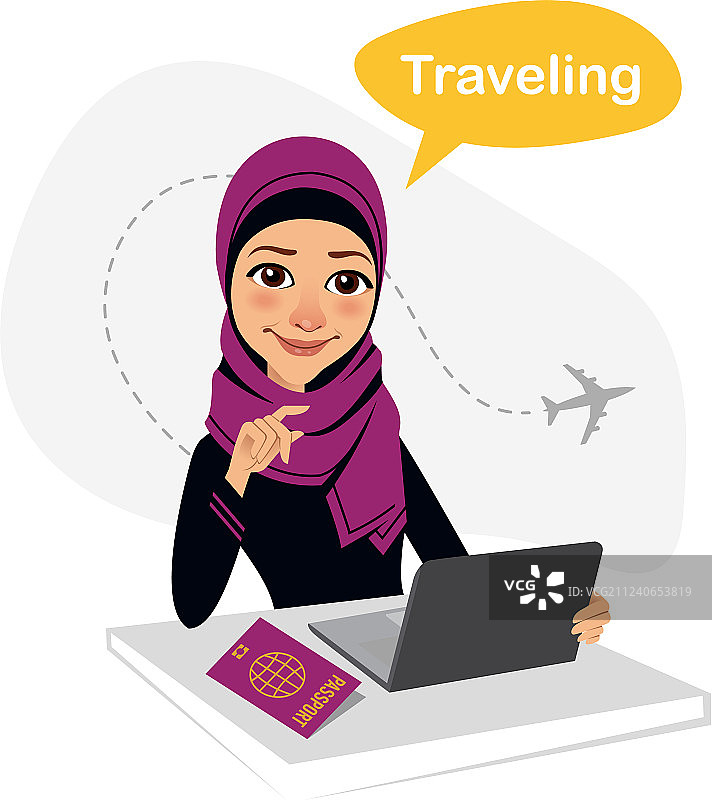 旅行社banner：阿拉伯女性在办公室工作图片素材