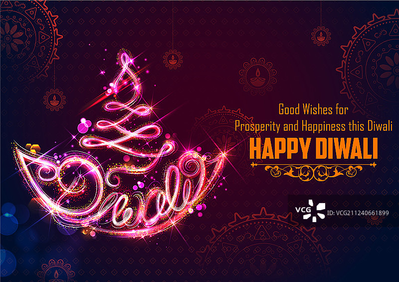 排灯节快乐节日背景上的油灯图片素材