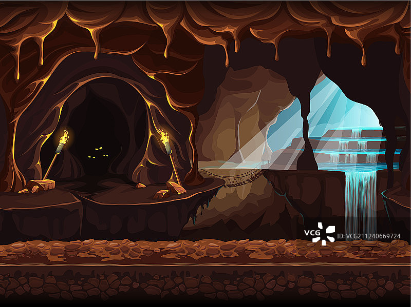 带有瀑布的奇幻洞穴图片素材