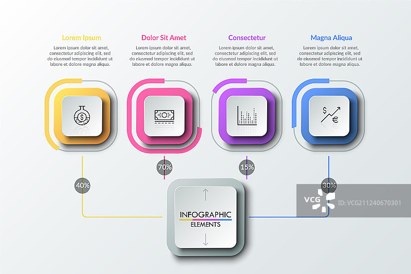 彩色方块中的四个线性象形图图片素材