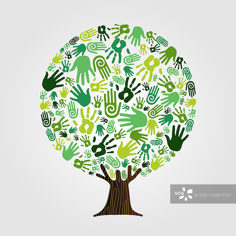 绿色手印树自然概念背景图片素材