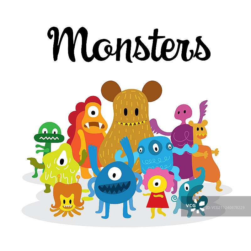 可爱的卡通怪物角色群组图片素材