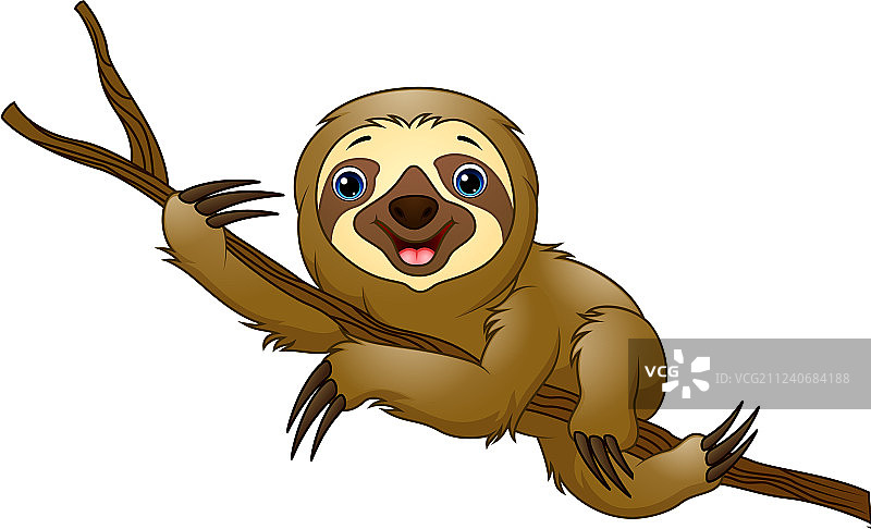 树枝上的卡通树懒图片素材