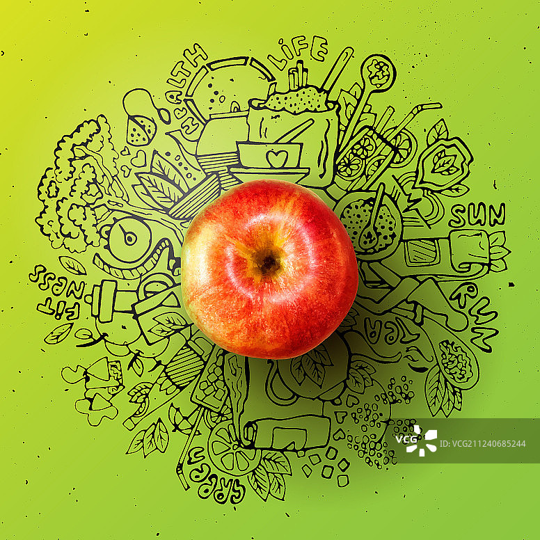 逼真的绿色茶杯与圆形涂鸦图片素材