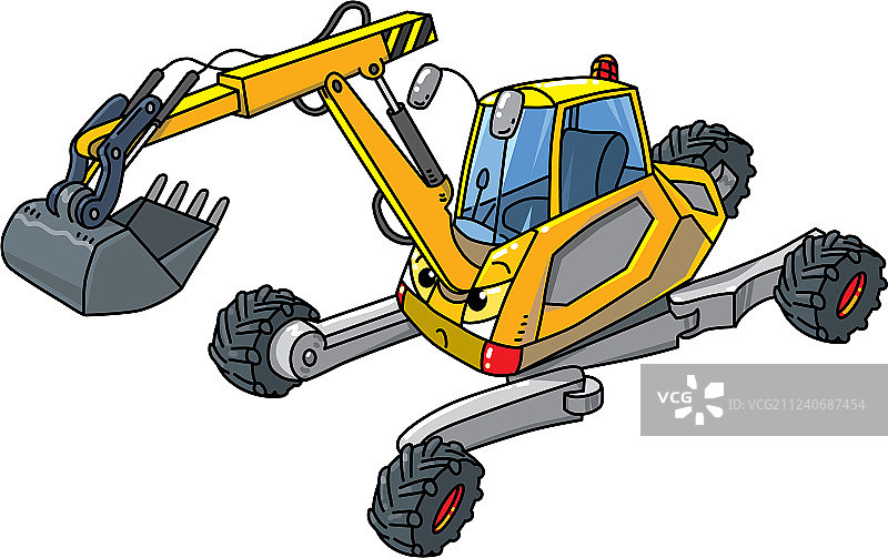 带眼睛的有趣小型挖掘机图片素材
