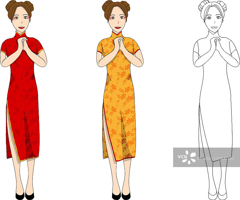 穿红色旗袍的中国女人图片素材