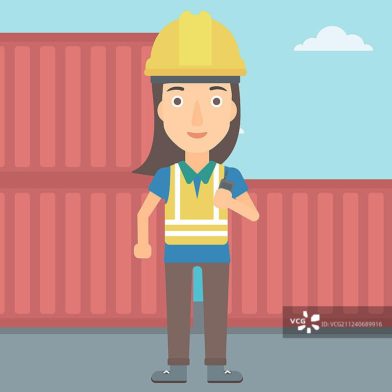 码头工人与货运集装箱背景图片素材