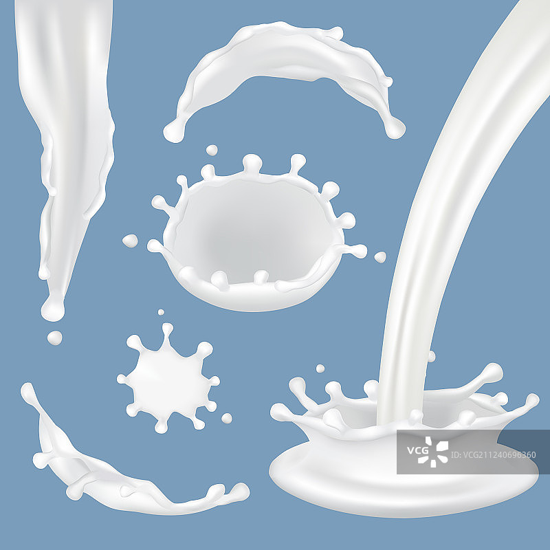 逼真牛奶飞溅图标合集图片素材
