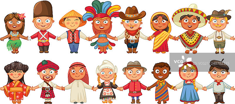 不同文化背景的人手牵手站在一起图片素材