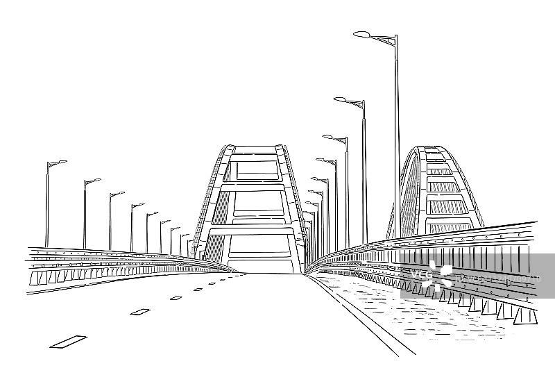 手绘克里米亚大桥草图图片素材