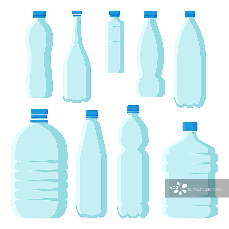 不同大小的扁平风格塑料瓶套装图片素材